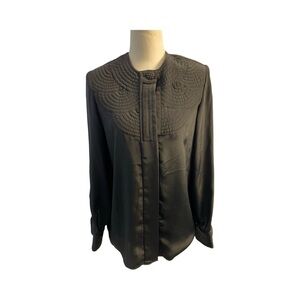 Elegant Vintage Black Quilted Blouse Size M Pit 19.5